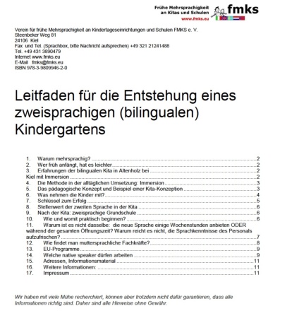 Dokumentbild Leitfaden für die Entstehung eines bilingualen Kindergartens